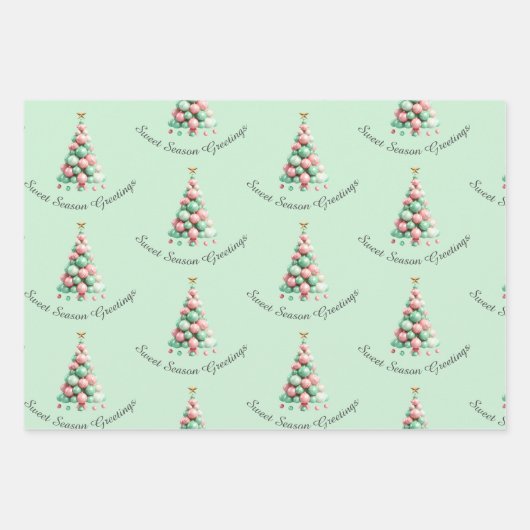 Kerstmis Macaron Bomen en Kaarsen Aangepaste Beric Inpakpapier Vel (Voorkant)