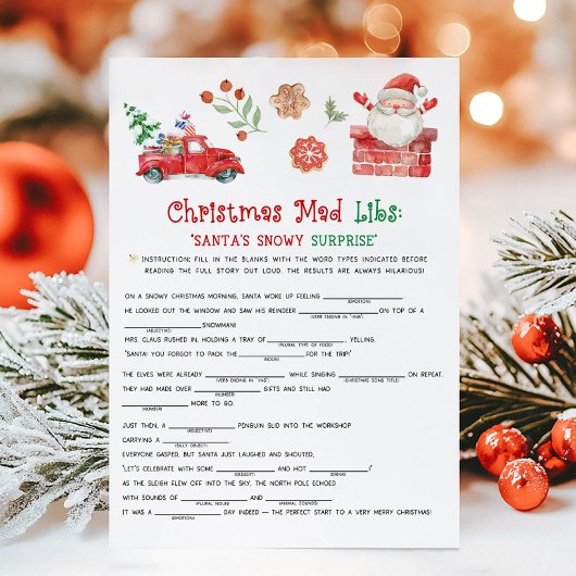 Kerstmis Mad Libs-spel Feestdagenkaart
