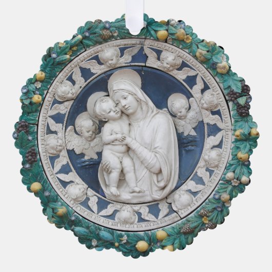 Kerstmis Madonna Kind Engelen Della Robbia Krans Ornament Kaart (Voorkant)