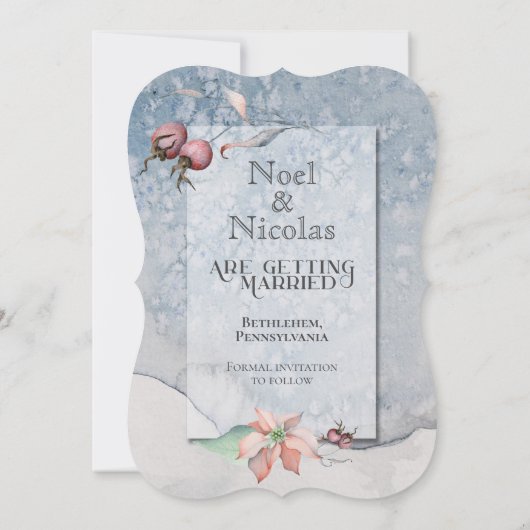 Kerstmis, Magic/Poinsettia Wedding - Bewaar de dat Save The Date (Achterkant)