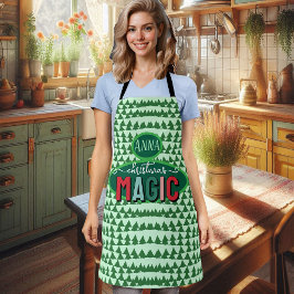 Kerstmis Magie Calligrafie Groene Dennenbomen Funk Schort