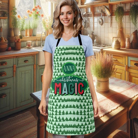 Kerstmis Magie Calligrafie Groene Dennenbomen Funk Schort