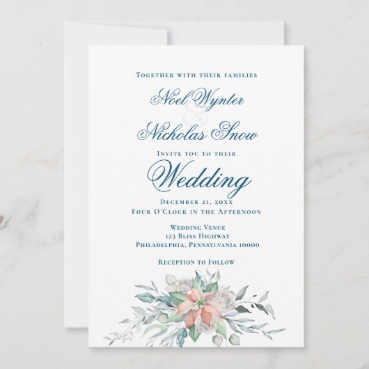 Kerstmis Magie/ Poinsettia Boeket Bruiloft Aankondiging (Voorkant)