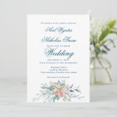 Kerstmis Magie/ Poinsettia Boeket Bruiloft Aankondiging (Staand voorkant)