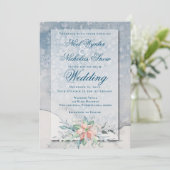 Kerstmis Magie/Waterverf Poinsettia Bruiloft Aankondiging (Staand voorkant)