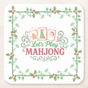 Kerstmis Mahjong Crest Monogram Kartonnen Onderzetters