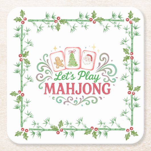 Kerstmis Mahjong Crest | Monogram Kartonnen Onderzetters (Voorkant)
