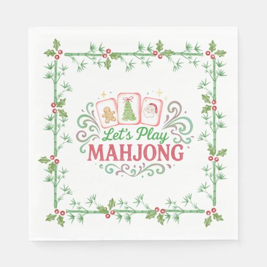 Kerstmis Mahjong Crest | Monogram Servet (Voorkant)