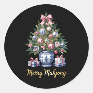 Kerstmis Mahjong Kerstboom Vakantie Vaas Xmas Ronde Sticker