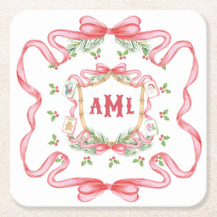 Kerstmis Mahjong Monogram Kartonnen Onderzetters