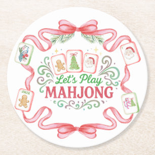 Kerstmis Mahjong Monogram Ronde Kartonnen Onderzetter