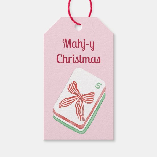 Kerstmis Mahjong-vakantie Cadeaulabel (Voorkant)