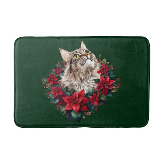 Kerstmis Maine Coon Kat  Badmat (Voorkant)