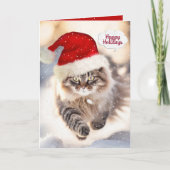 Kerstmis Maine Coon Kat In Sneeuw Kaart (Voorkant)