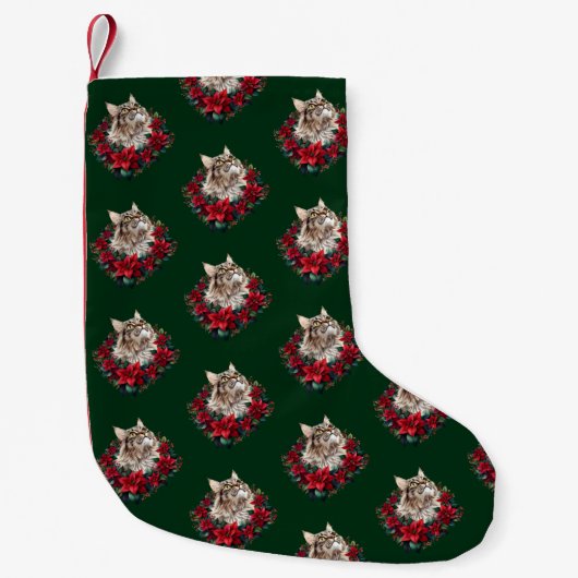 Kerstmis Maine Coon Kat Kleine Kerstsok (Voorkant)