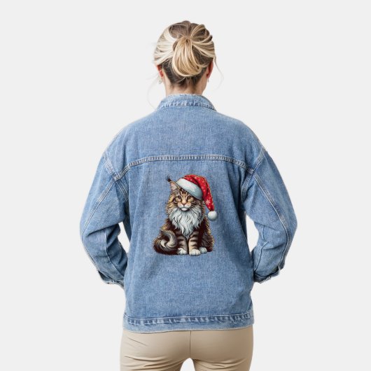 Kerstmis Maine coon kat, Santa Maine Coon kitten Denim Jacket (Model)