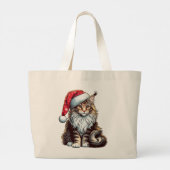 Kerstmis Maine coon kat, Santa Maine Coon kitten Grote Tote Bag (Achterkant)