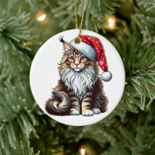 Kerstmis Maine coon kat, Santa Maine Coon kitten Keramisch Ornament