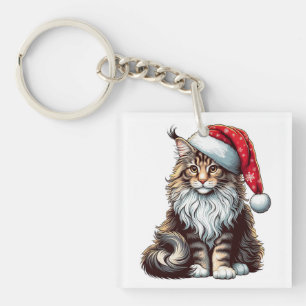 Kerstmis Maine coon kat, Santa Maine Coon kitten Sleutelhanger