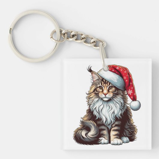 Kerstmis Maine coon kat, Santa Maine Coon kitten Sleutelhanger (voorkant)