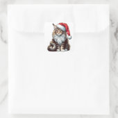 Kerstmis Maine coon kat, Santa Maine Coon kitten Vierkante Sticker (Tas)