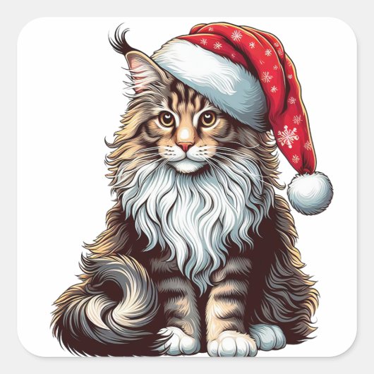 Kerstmis Maine coon kat, Santa Maine Coon kitten Vierkante Sticker (Voorkant)