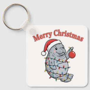 Kerstmis Manatee Schattig Mollige Zeekoe Kerstmis Sleutelhanger