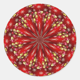 Kerstmis Mandala, goud en rood, Ronde Sticker