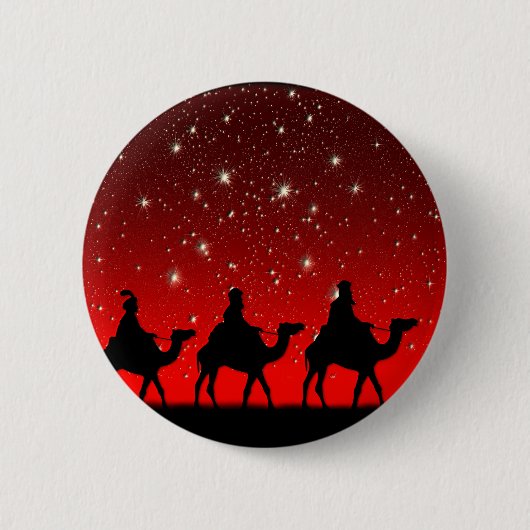 Kerstmis Mannen Red Sky Star Lite avond Ronde Button 5,7 Cm (Voorkant)