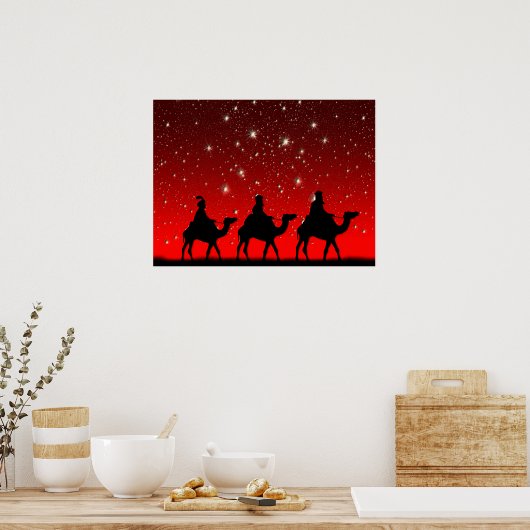 Kerstmis Mannen Red Sky Star Lite Night Poster (Keuken)