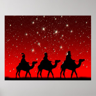 Kerstmis Mannen Red Sky Star Lite Night Poster