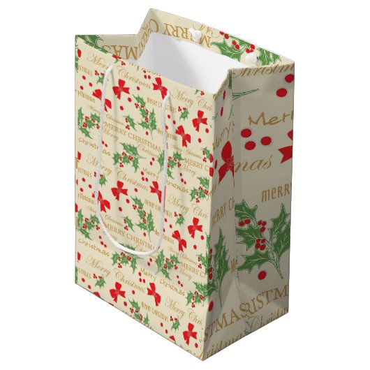 Kerstmis maretak" medium cadeauzakje (Voorkant Gekanteld)