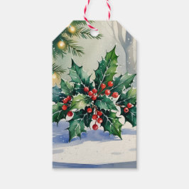 Kerstmis Maretak Vakantie Aquarel Cadeaulabel