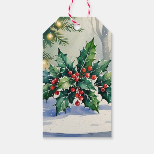 Kerstmis Maretak Vakantie Aquarel Cadeaulabel (Voorkant)