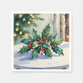 Kerstmis maretak vakantie aquarel servet