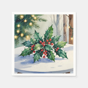 Kerstmis maretak vakantie aquarel servet