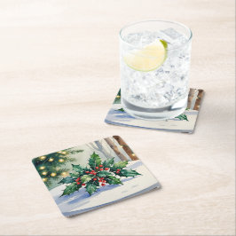 Kerstmis Maretak Vakantie Watercolor Kartonnen Onderzetters