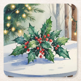 Kerstmis Maretak Vakantie Watercolor Kartonnen Onderzetters