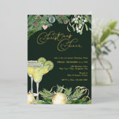 Kerstmis: Margarita en Mistletoe Party Gold Folie Uitnodiging (Staand Voorkant)