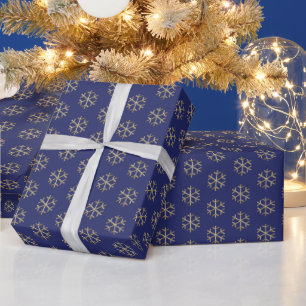 Kerstmis marine blauw goud sneeuwvlokken elegant cadeaupapier