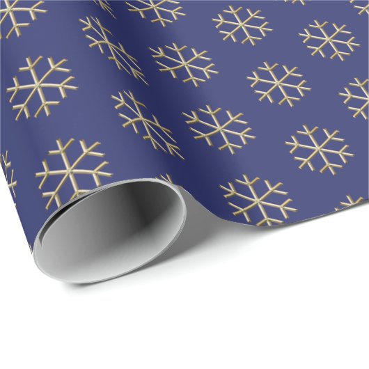 Kerstmis marine blauw goud sneeuwvlokken elegant cadeaupapier (Rol Hoek)