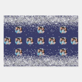 Kerstmis marine blauw zilver foto confetti inpakpapier vel (Voorkant 3)