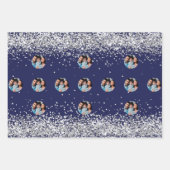 Kerstmis marine blauw zilver foto confetti inpakpapier vel (Voorkant)