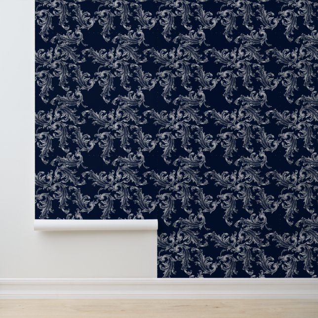 Kerstmis Marineblauw Fluwelen Patroon Behang (Applicatie)