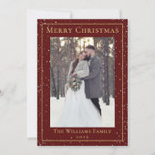 Kerstmis Maroon Red Gold 2 Foto Feestdagenkaart (Voorkant)