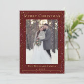 Kerstmis Maroon Red Gold 2 Foto Feestdagenkaart (Staand voorkant)