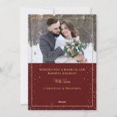 Kerstmis Maroon Red Gold 2 Foto Feestdagenkaart (Achterkant)