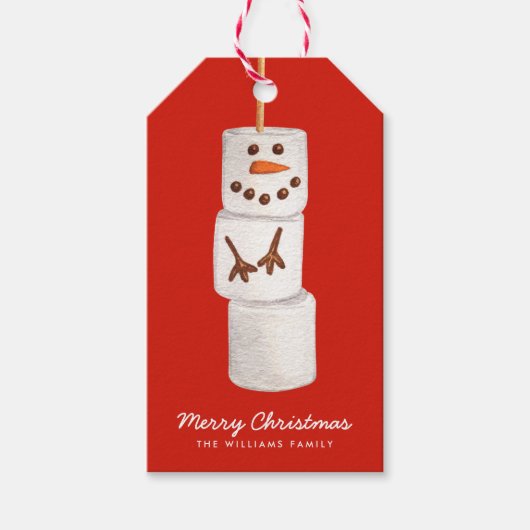 Kerstmis Marshmallow Snowman Cadeaulabel (Voorkant)