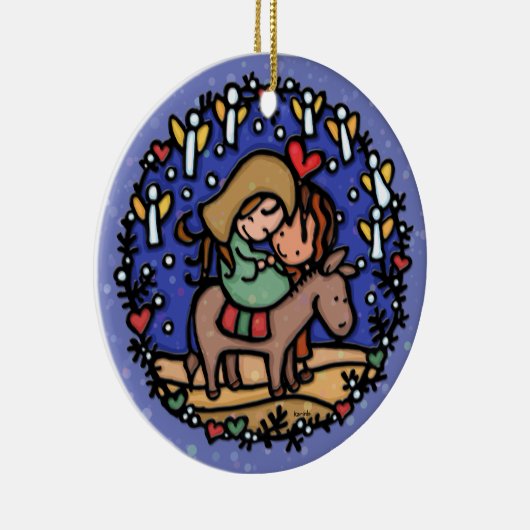 Kerstmis Mary Joseph Angels Rejoicing BLUE Keramisch Ornament (Rechts)