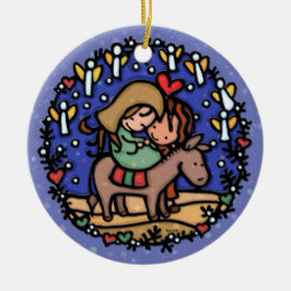 Kerstmis Mary Joseph Angels Rejoicing BLUE Keramisch Ornament